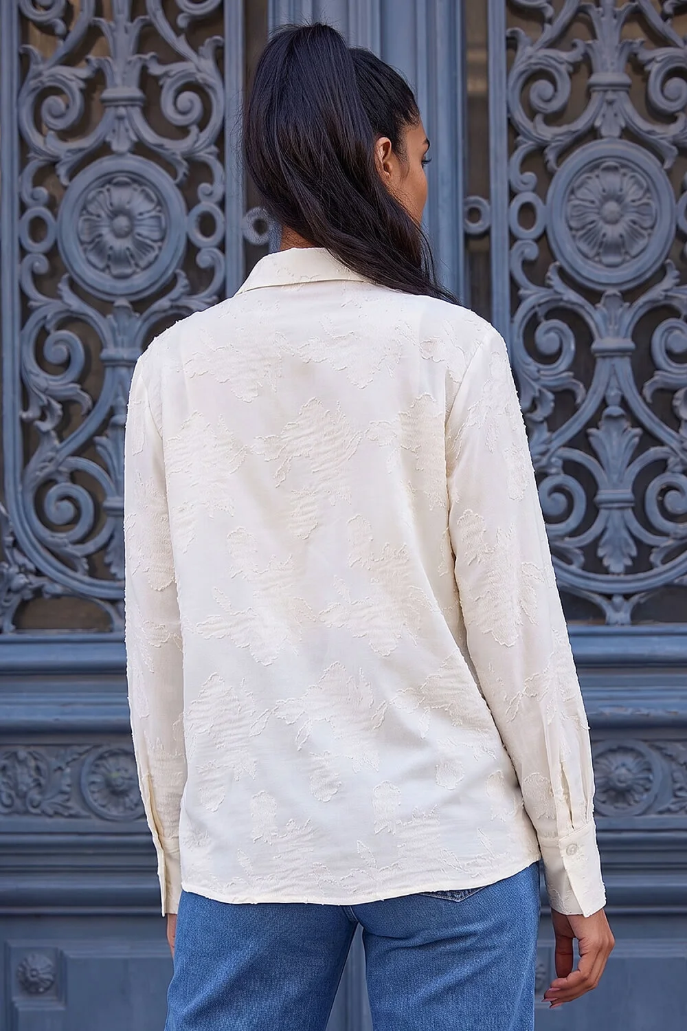 Roman Cream Floral Textured Collared Shirt - 20 Image 3