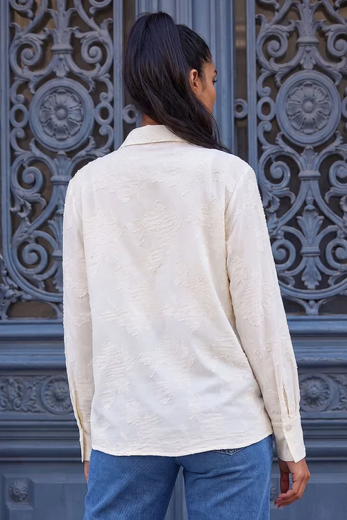 Roman Cream Floral Textured Collared Shirt - 20 Image 3
