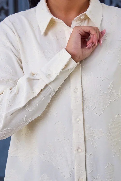 Roman Cream Floral Textured Collared Shirt - 20 Image 4