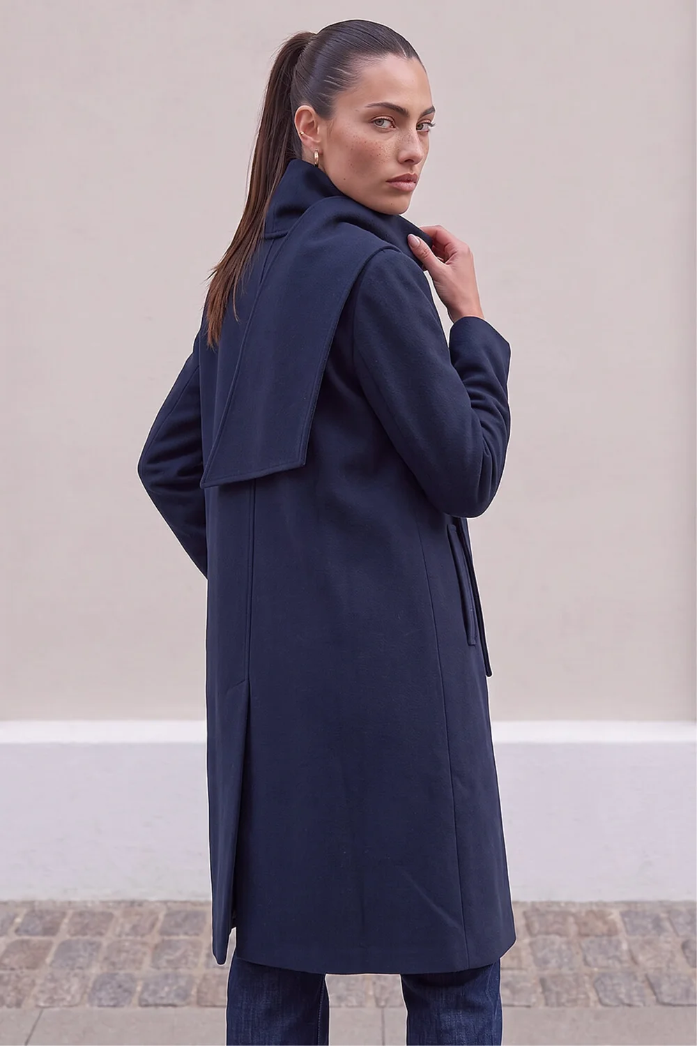 Roman Midnight Blue Premium Scarf Coat - 12 Image 3