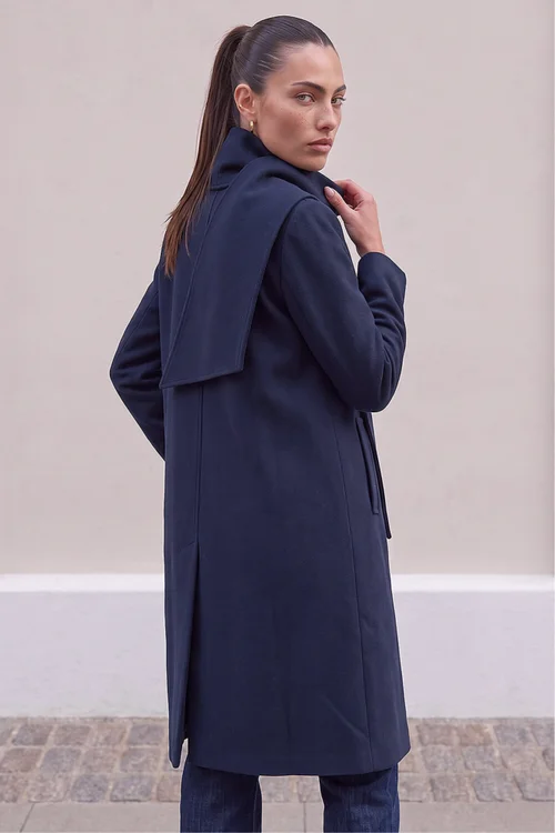 Roman Midnight Blue Premium Scarf Coat - 12 Image 3