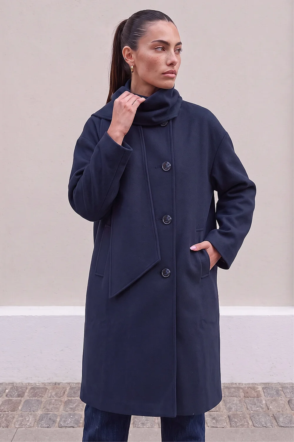Roman Midnight Blue Premium Scarf Coat - 12 Image 1