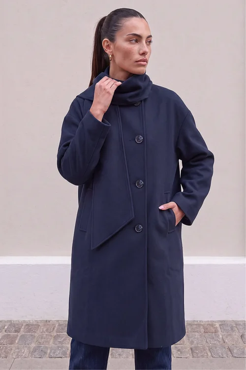 Roman Midnight Blue Premium Scarf Coat - 12 Image 1