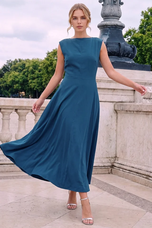 Roman Teal Fit & Flare Midi Dress
