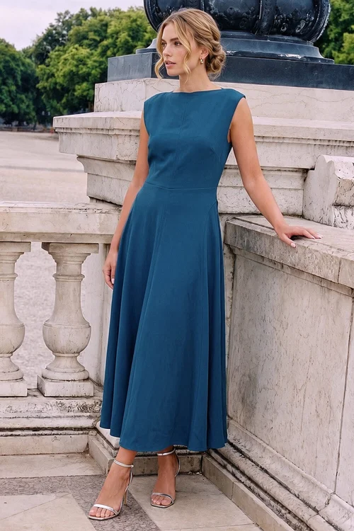 Roman Teal Fit & Flare Midi Dress - 12 Image 2