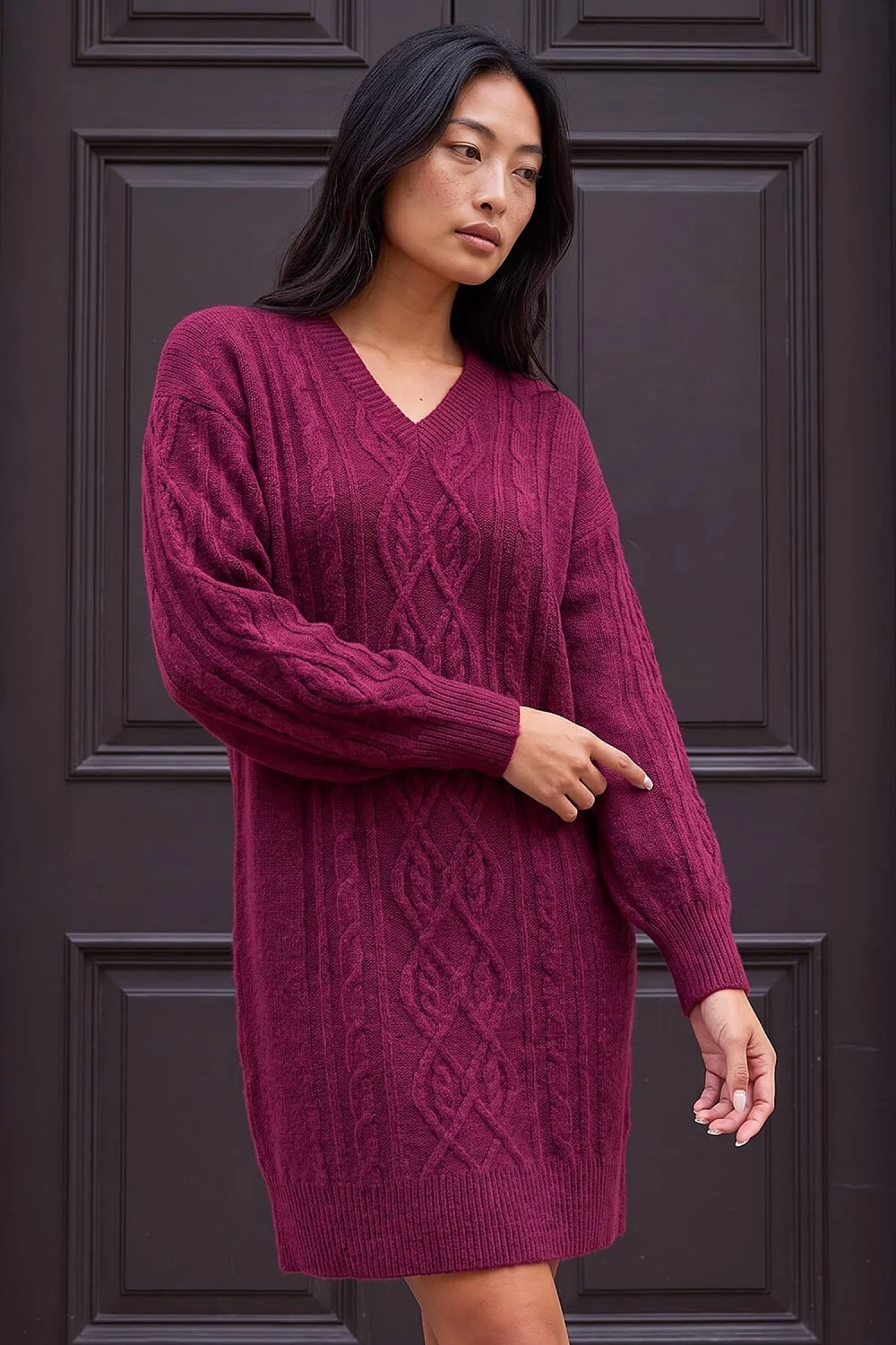 Roman Wine Petite Cable Knit Shift Dress - 14 Image 2