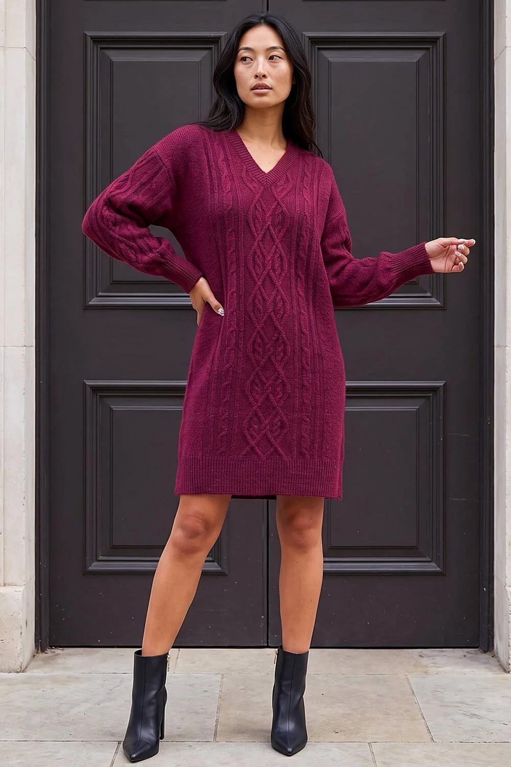 Roman Wine Petite Cable Knit Shift Dress - 14 Image 1