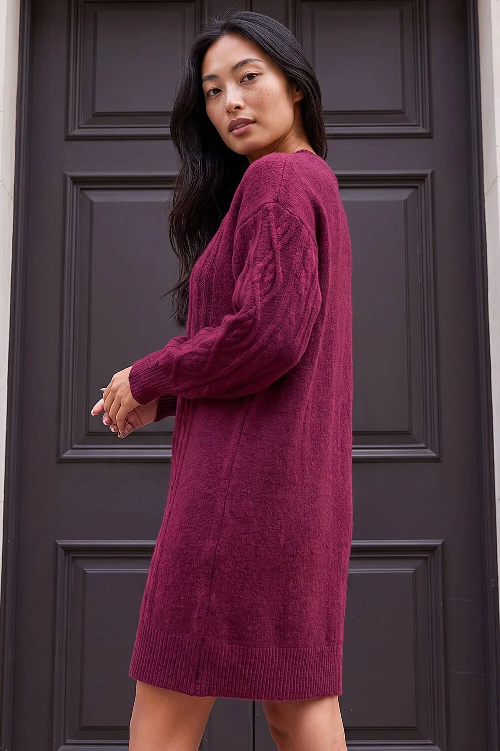 Roman Wine Petite Cable Knit Shift Dress - 14 Image 3