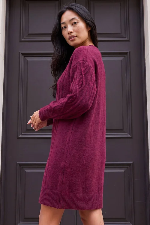 Roman Wine Petite Cable Knit Shift Dress - 14 Image 3