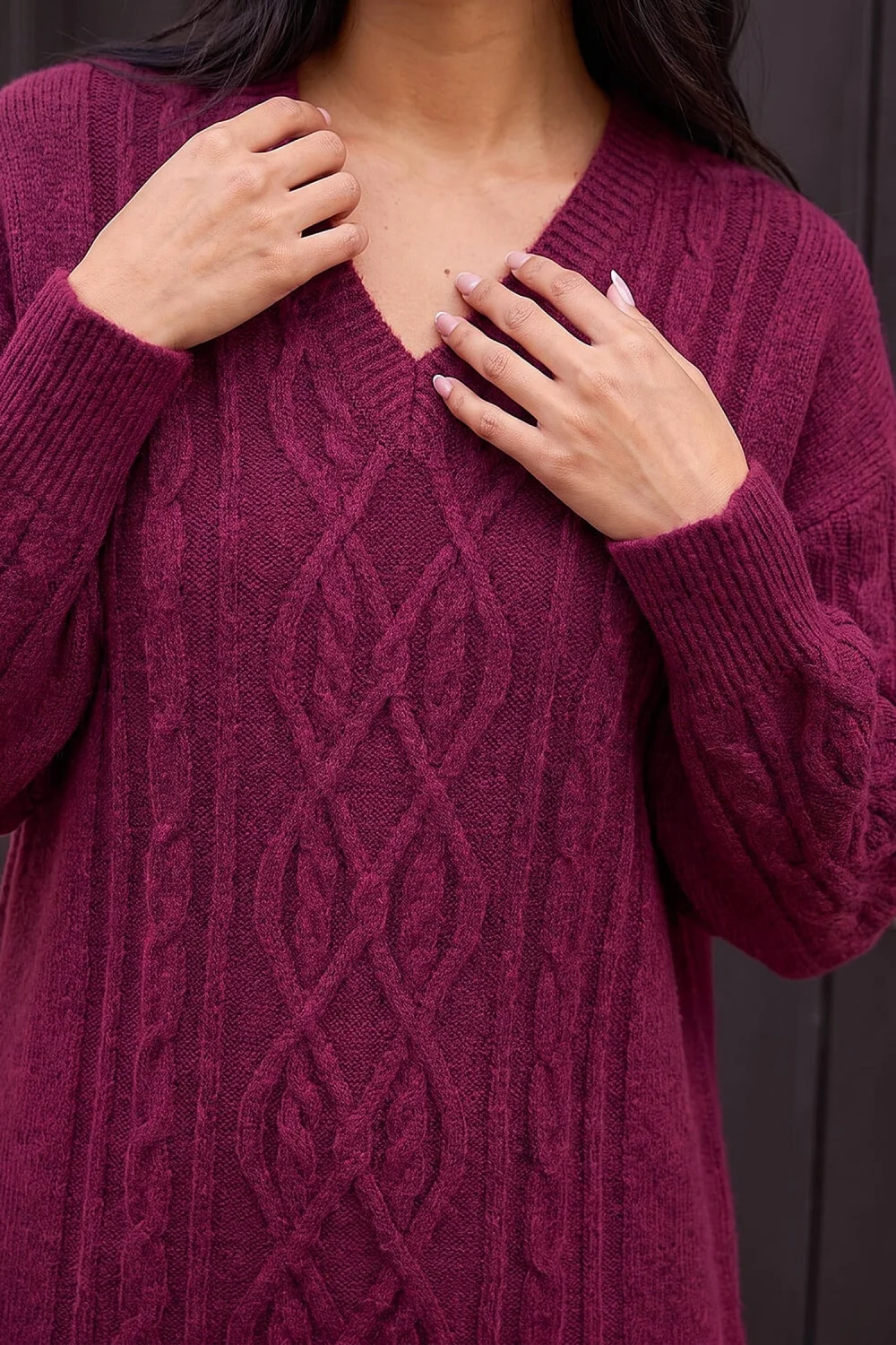 Roman Wine Petite Cable Knit Shift Dress - 14 Image 4