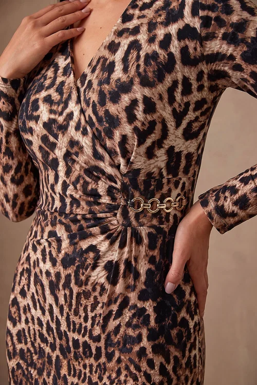 Roman Natural Animal Gathered Chain Dress - 12 Image 4