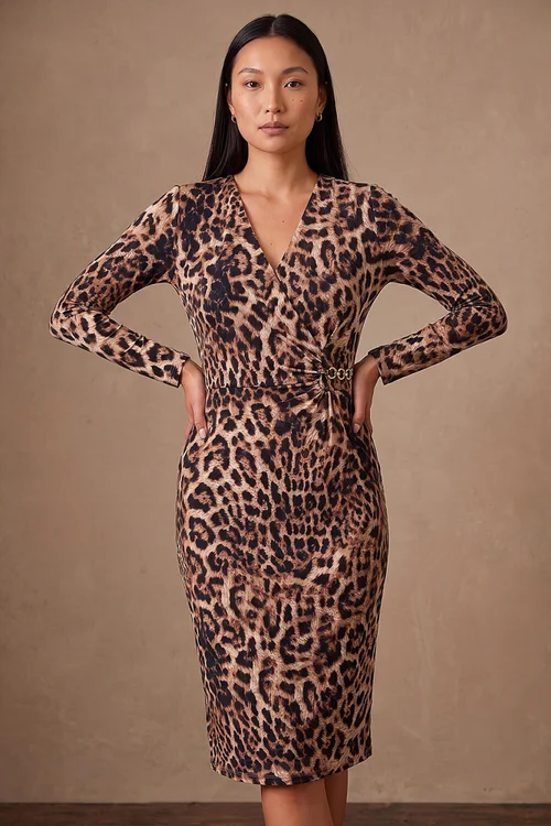 Roman Natural Animal Gathered Chain Dress - 12 Image 1