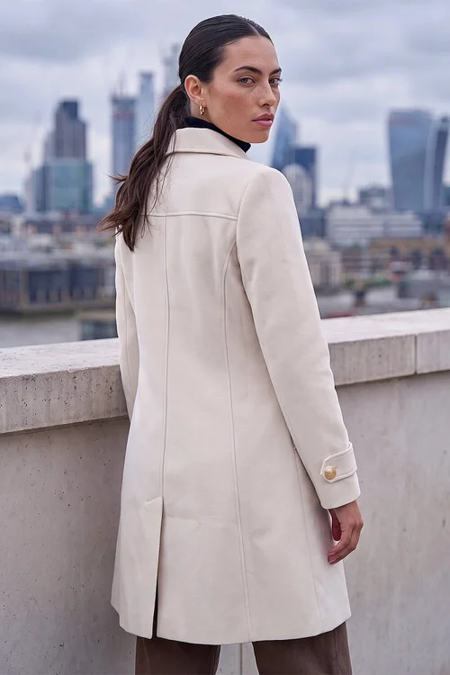 Roman Cream Smart Double Breasted Coat - 10 Image 3