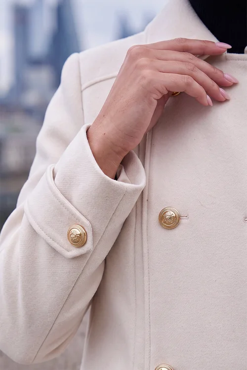 Roman Cream Smart Double Breasted Coat - 10 Image 4