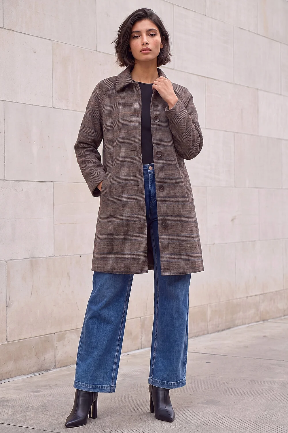 Roman Brown Petite Check Coat - 18 Image 3