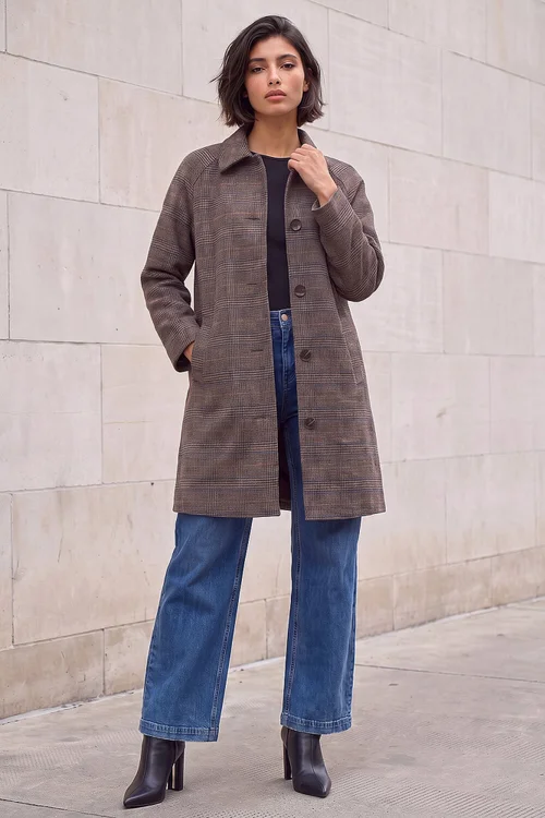 Roman Brown Petite Check Coat - 18 Image 3
