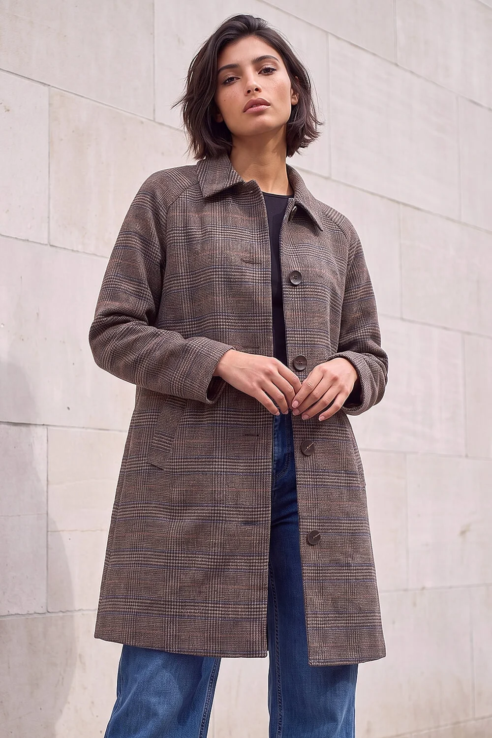 Roman Brown Petite Check Coat - 18 Image 1