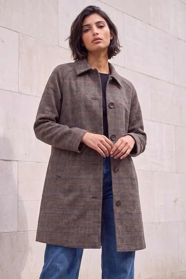 Roman Brown Petite Check Coat