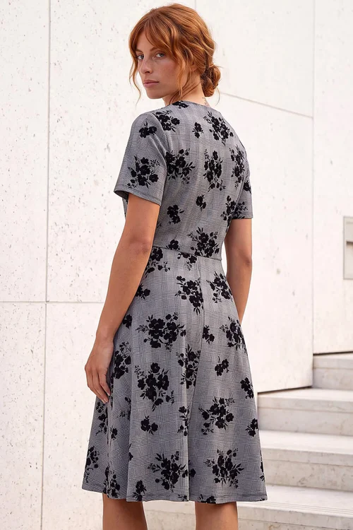 Roman Black Check Floral Flock Dress - 10 Image 3