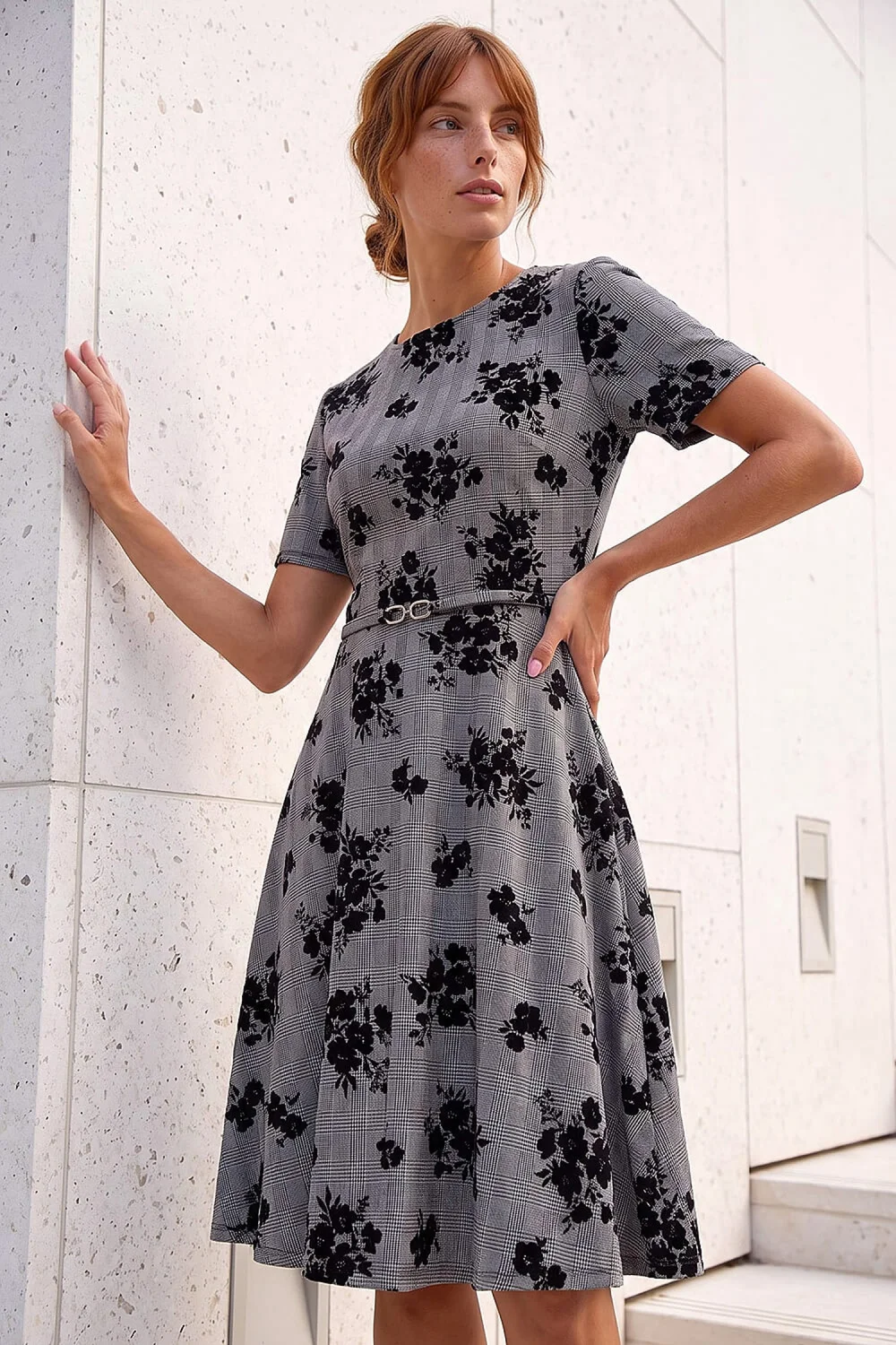 Roman Black Check Floral Flock Dress - 10 Image 1