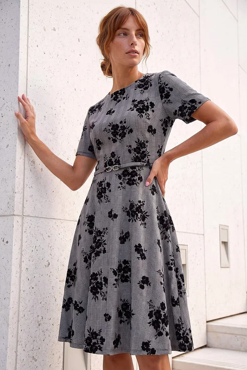 Roman Black Check Floral Flock Dress - 10 Image 1