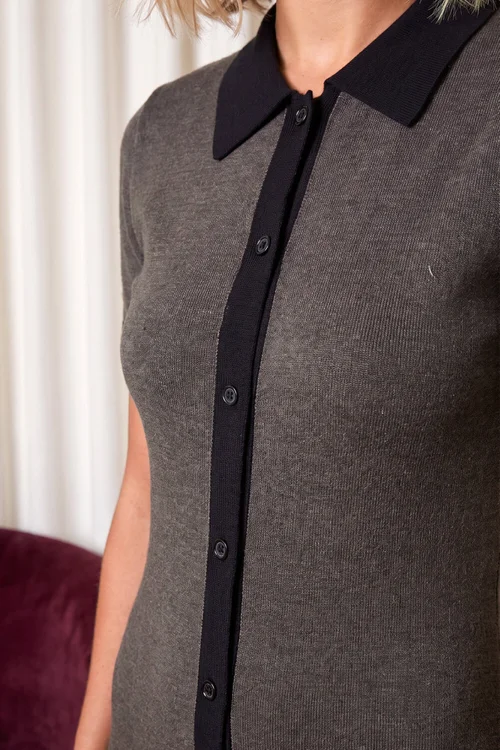 Dusk Dark Grey Knit Button Front Dress - 12 Image 4