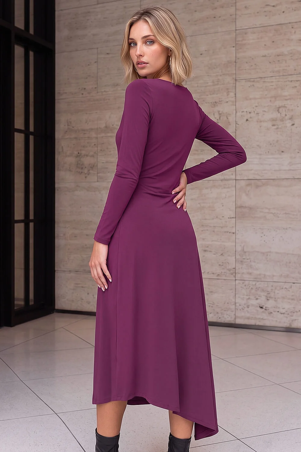 Dusk Purple Gathered Waist Midi Dress - 10 Image 3