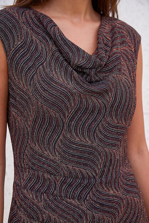 Roman Bronze Shimmer Cowl Neck Dress - 12 Image 4