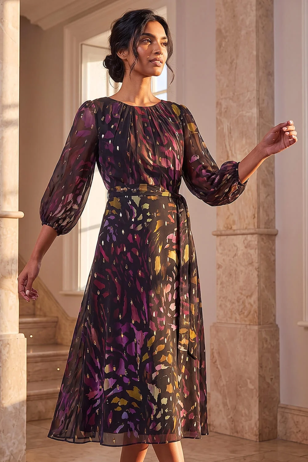 Roman Black Shimmer Pleat Neck Dress - 14 Image 2