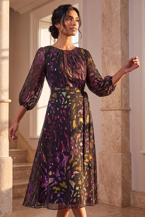 Roman Black Shimmer Pleat Neck Dress - 14 Image 2