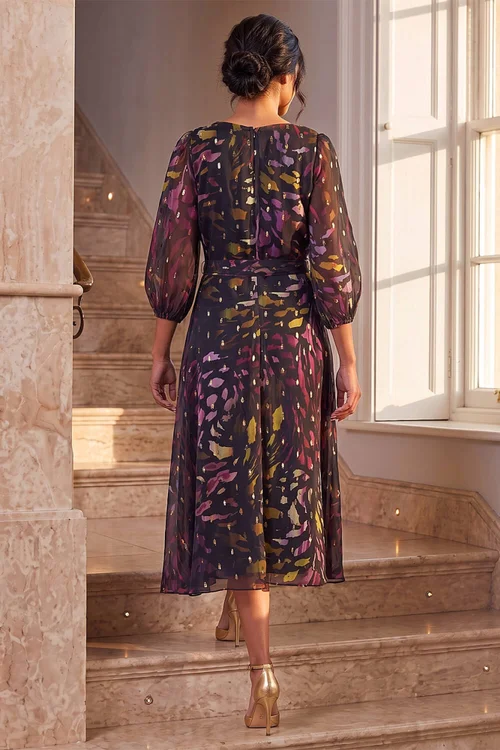 Roman Black Shimmer Pleat Neck Dress - 14 Image 3