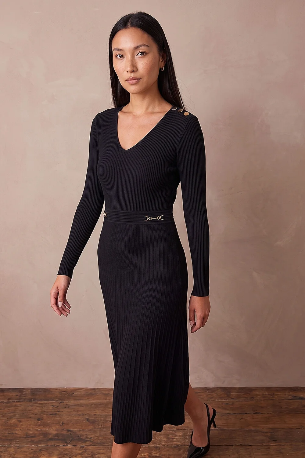Roman Black V-Neck Trim Detail Dress - 16 Image 1