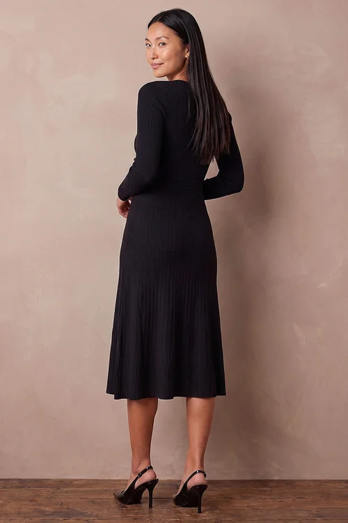 Roman Black V-Neck Trim Detail Dress - 16 Image 3