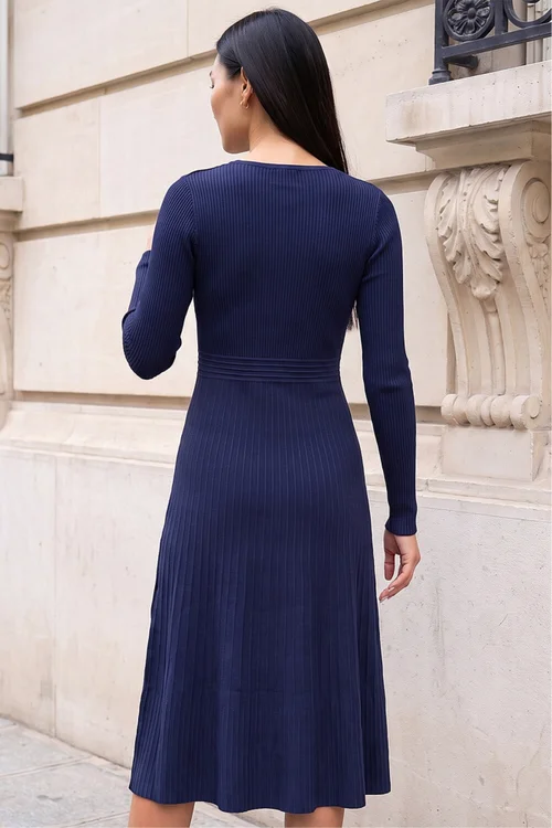 Roman Navy V-Neck Trim Detail Dress - 12 Image 3