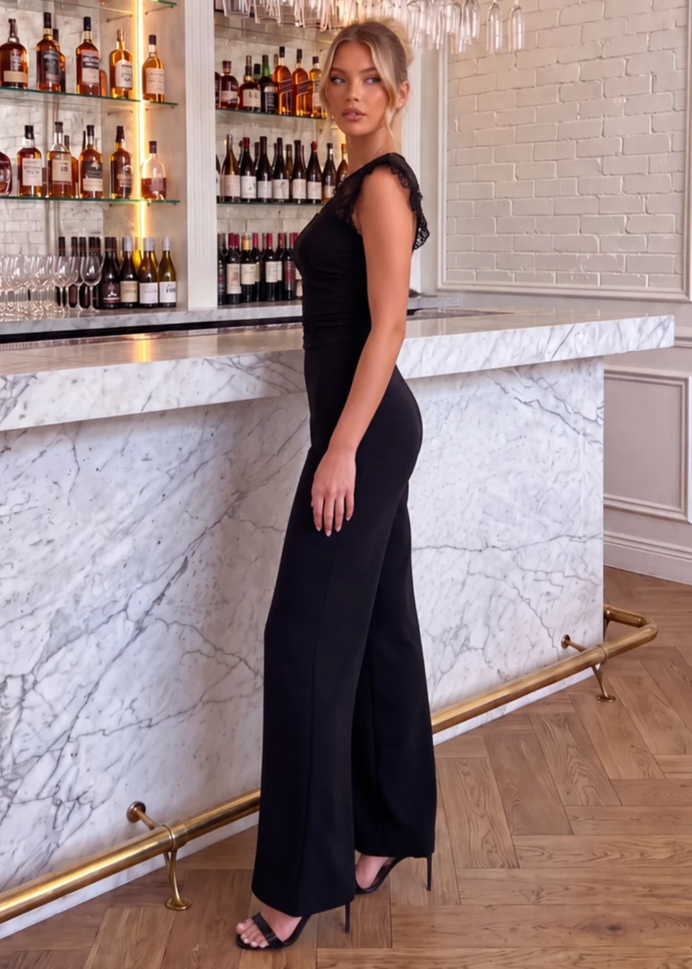 AX Paris Black Lace Frill Sleeve Wide Leg Jumpsuit - 8 Image 3
