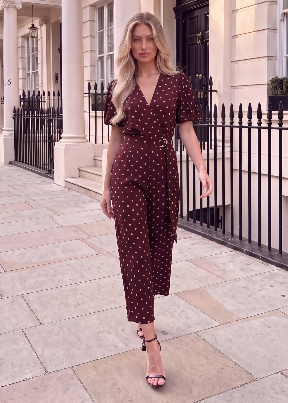AX Paris Burgundy Polka Dot Belted Wrap Jumpsuit - 16 Image 2