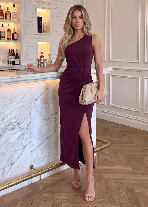 AX Paris Plum One Shoulder Knot Detail Midi Dress - 16 Image 2