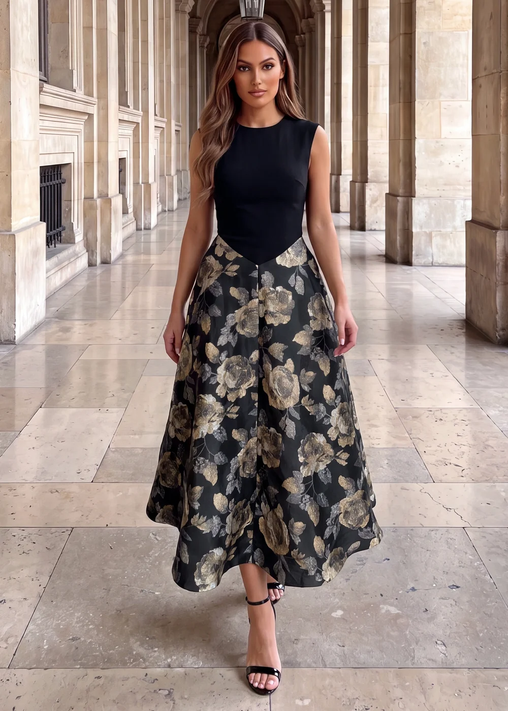 AX Paris Black 2 In 1 Floral Jacquard A-Line Midi Dress - 16 Image 2