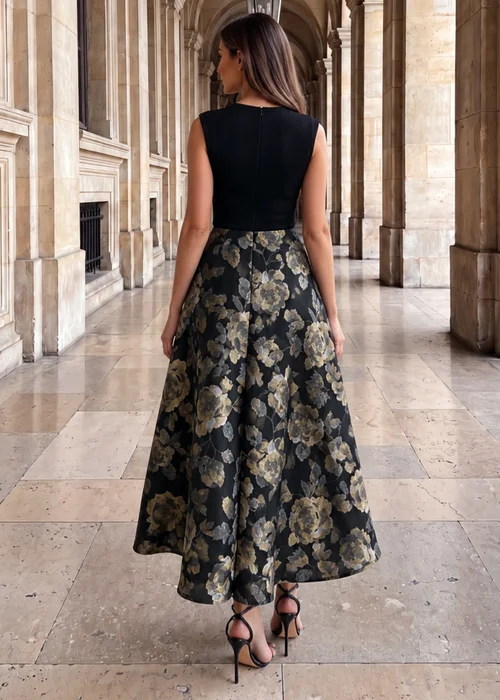 AX Paris Black 2 In 1 Floral Jacquard A-Line Midi Dress - 16 Image 4