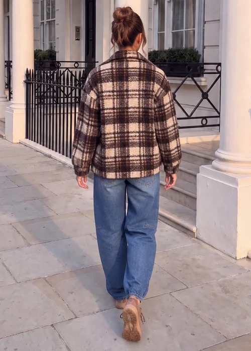 AX Paris Beige Boucle Checked Jacket - 12 Image 4