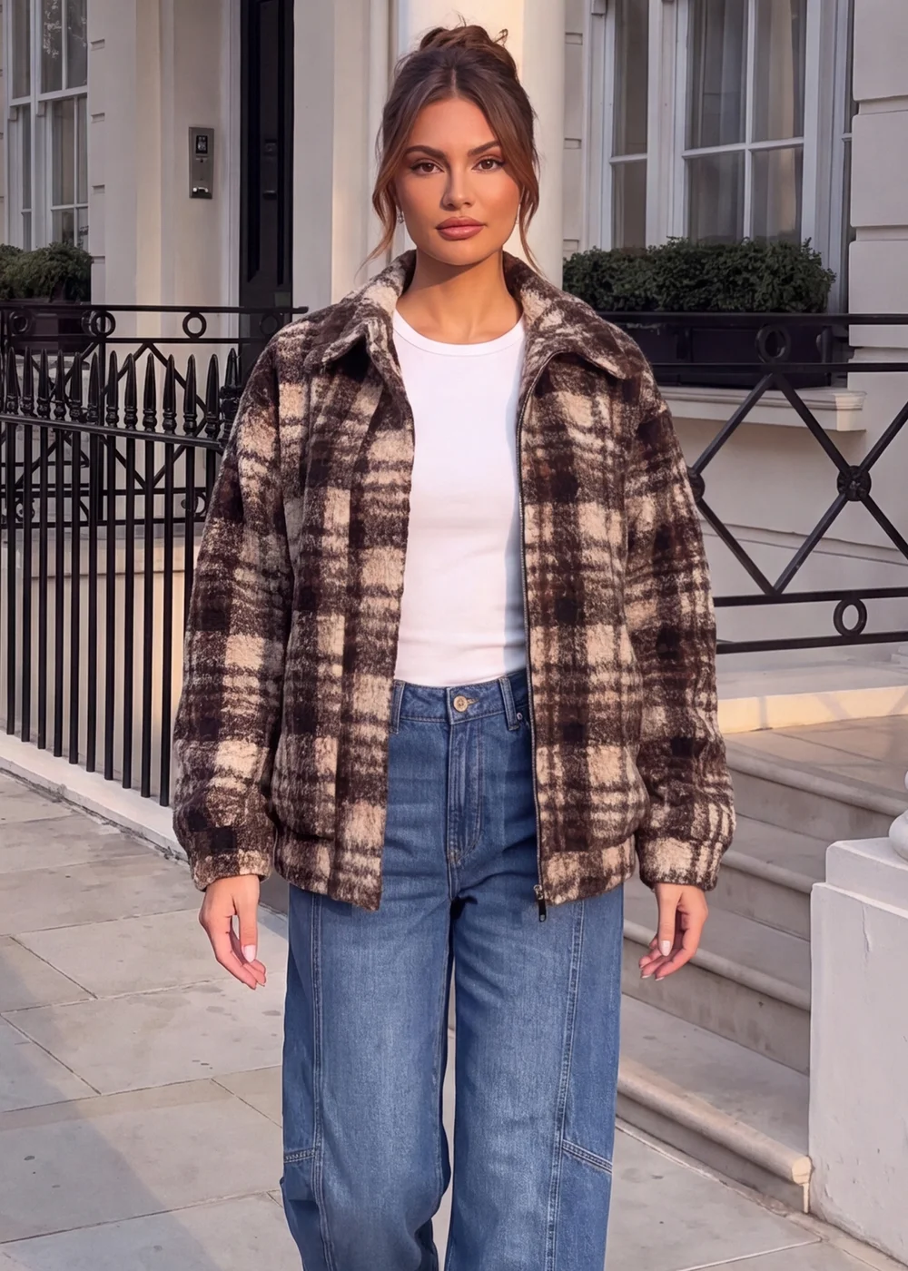 AX Paris Beige Boucle Checked Jacket - 12 Image 1