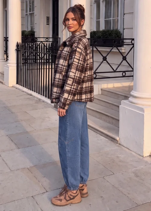 AX Paris Beige Boucle Checked Jacket - 12 Image 3