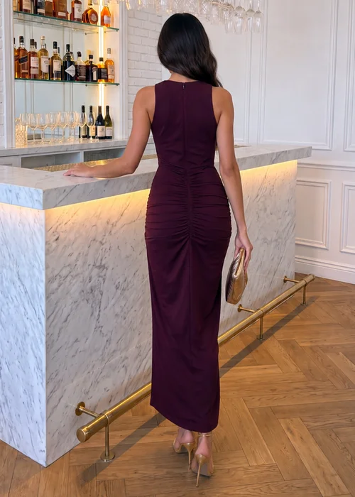 AX Paris Plum Ruched Asymmetric Hem Midi Dress - 12 Image 4