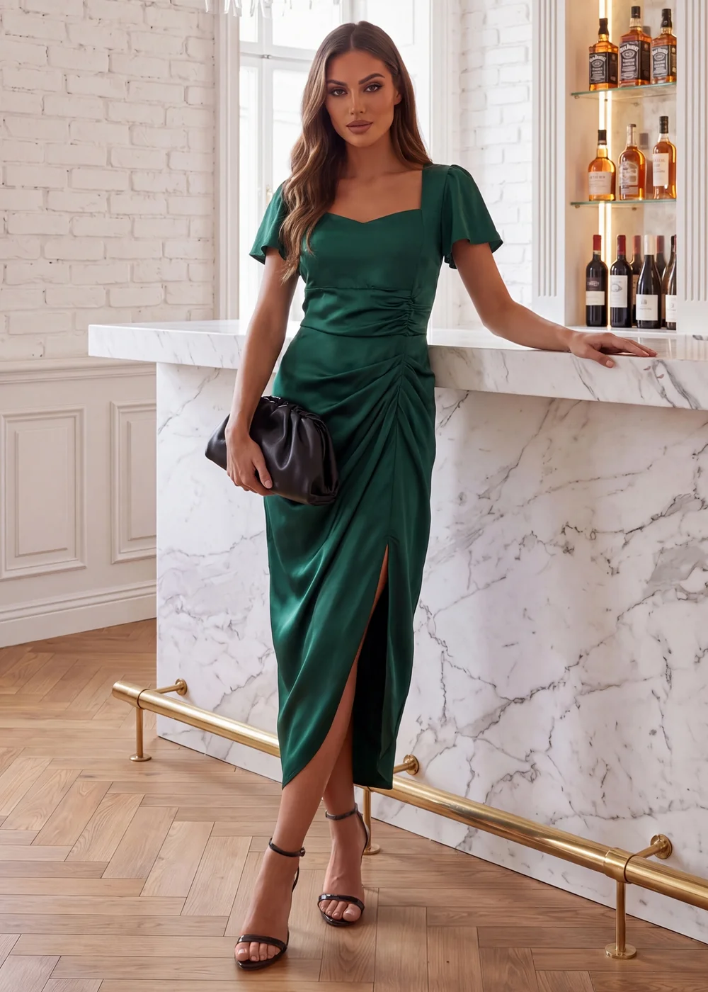 AX Paris Teal Flutter Sleeve Gathered Midi Dress - 10 Image 1