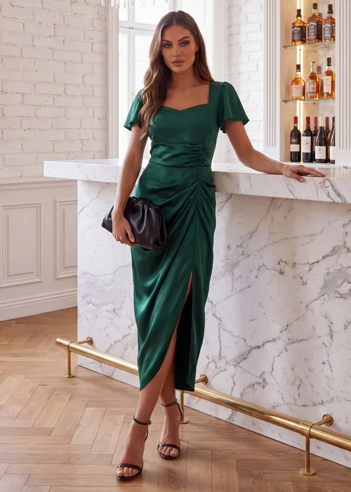 AX Paris Teal Flutter Sleeve Gathered Midi Dress - 10 Image 1