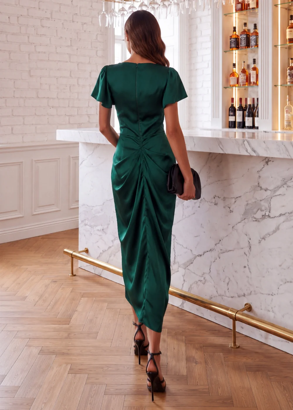 AX Paris Teal Flutter Sleeve Gathered Midi Dress - 10 Image 4
