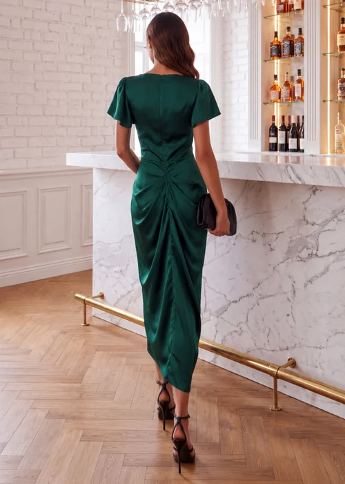 AX Paris Teal Flutter Sleeve Gathered Midi Dress - 10 Image 4