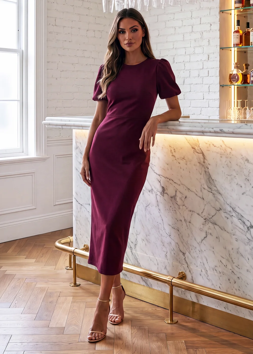 AX Paris Plum Round Neck Puff Sleeve Midi Dress - 12 Image 1