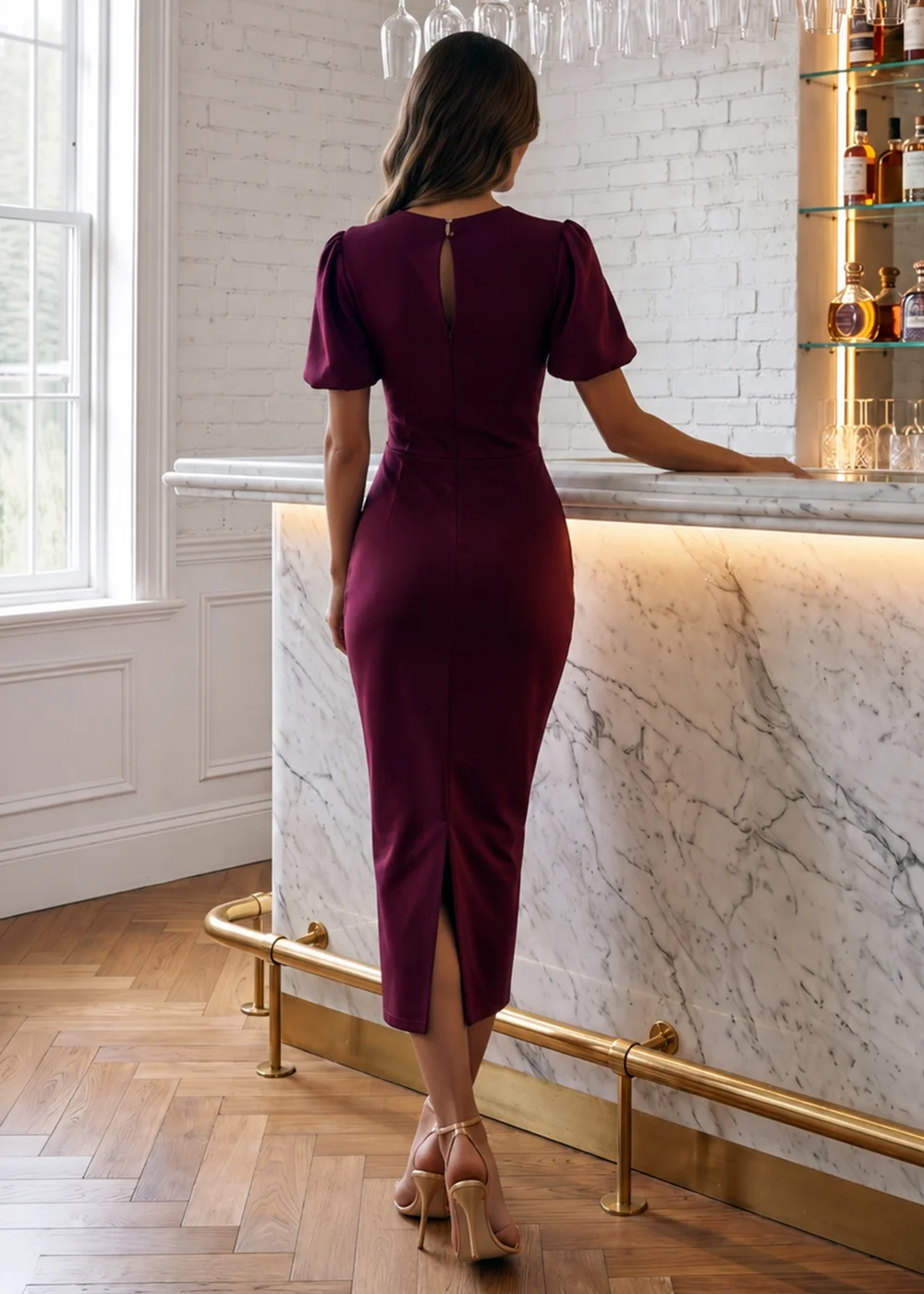 AX Paris Plum Round Neck Puff Sleeve Midi Dress - 12 Image 4