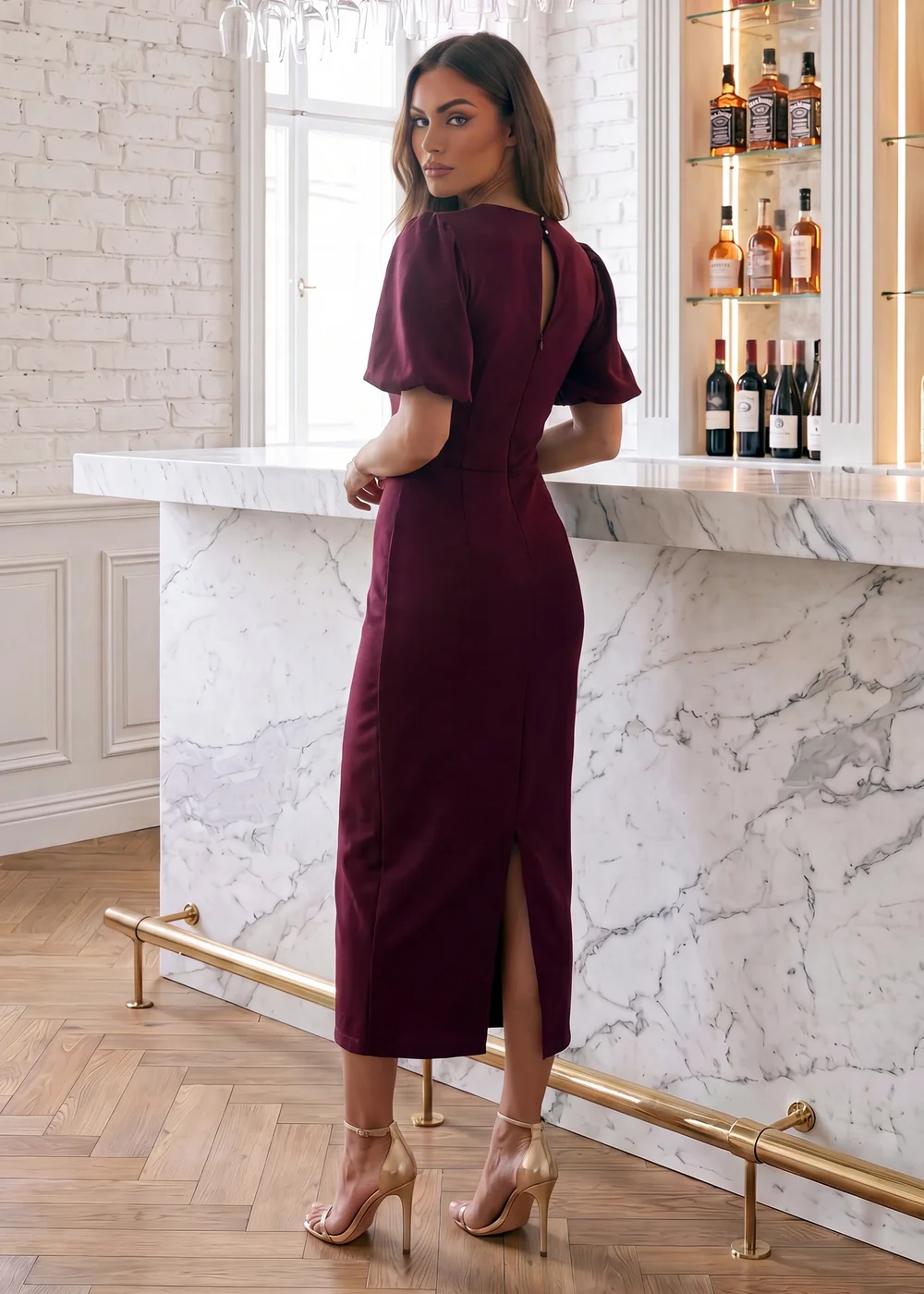 AX Paris Plum Round Neck Puff Sleeve Midi Dress - 12 Image 3